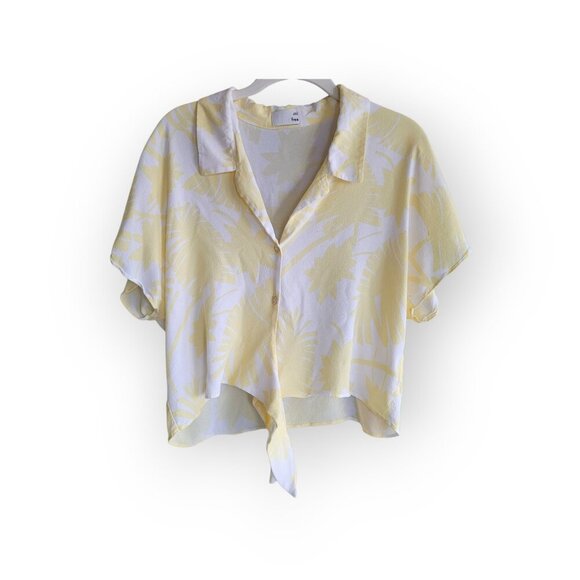 Yellow/White Leaf Print Viscose Button-Up Aritzia Wilfred L - Picture 2 of 10